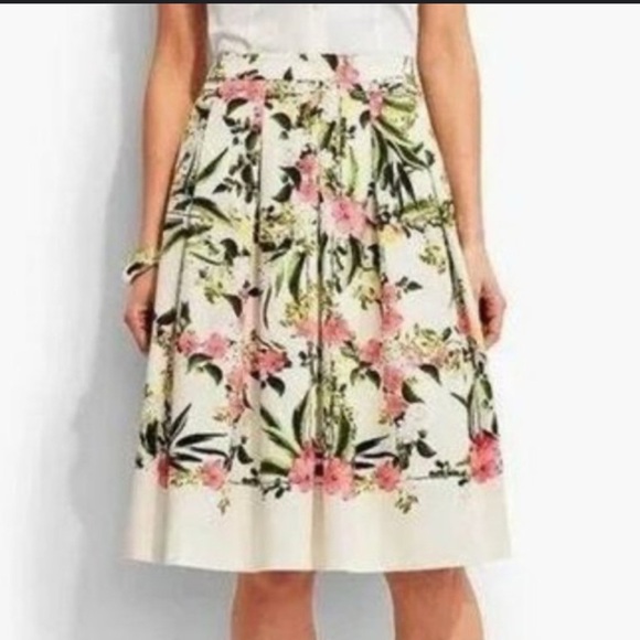 Talbots plus Size 14 Floral Trellis Pleated Skirt Pink Flower Lined Casual Party - Picture 1 of 2